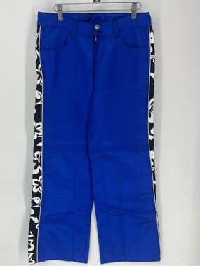 VTG LBZ Motocross Womens Pants Blue Floral Stripe Flare Nylon Streetwear Size 9